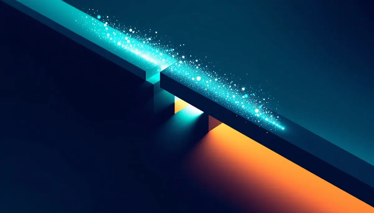 Illustration abstraite d'un flux de particules lumineuses filant au-dessus d'une structure plus lente, évoquant un décalage de rythme